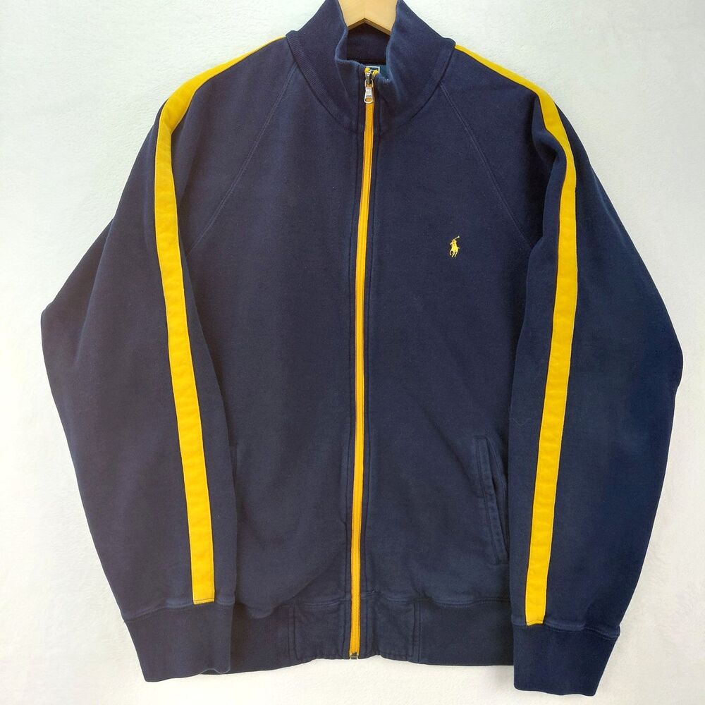 Polo Ralph Lauren Track Jacket Mens XL Blue Yellow Full Zip Stripe Michigan VTG